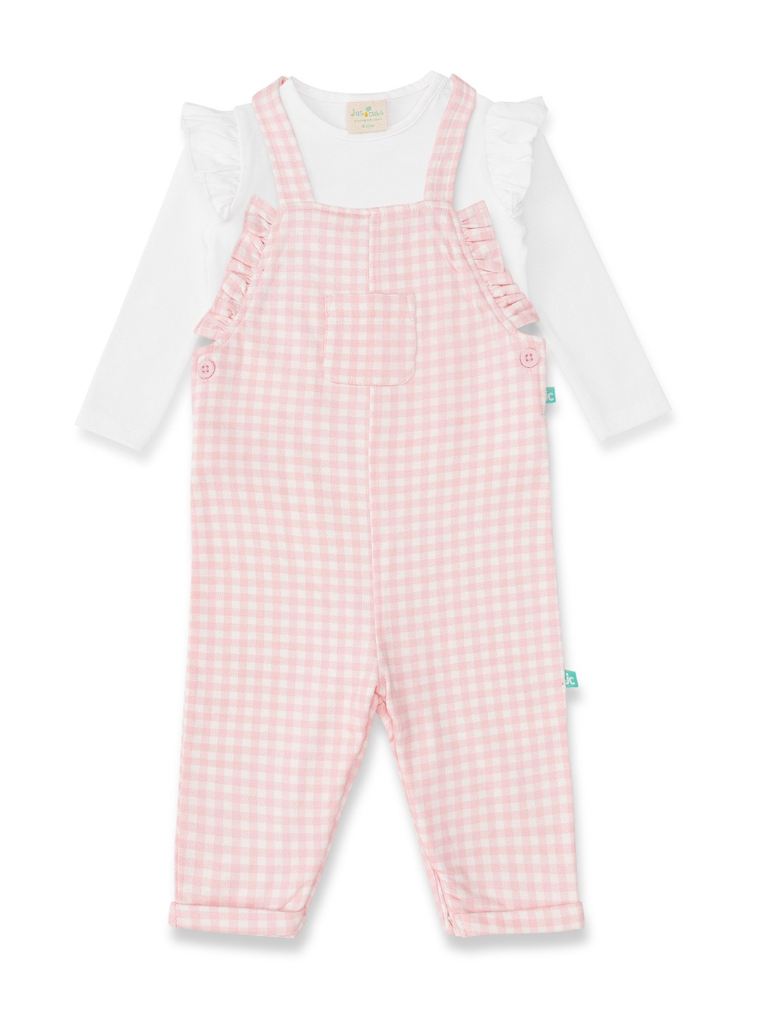 

JusCubs Girls Checked Cotton Dungaree With T-Shirt, Pink
