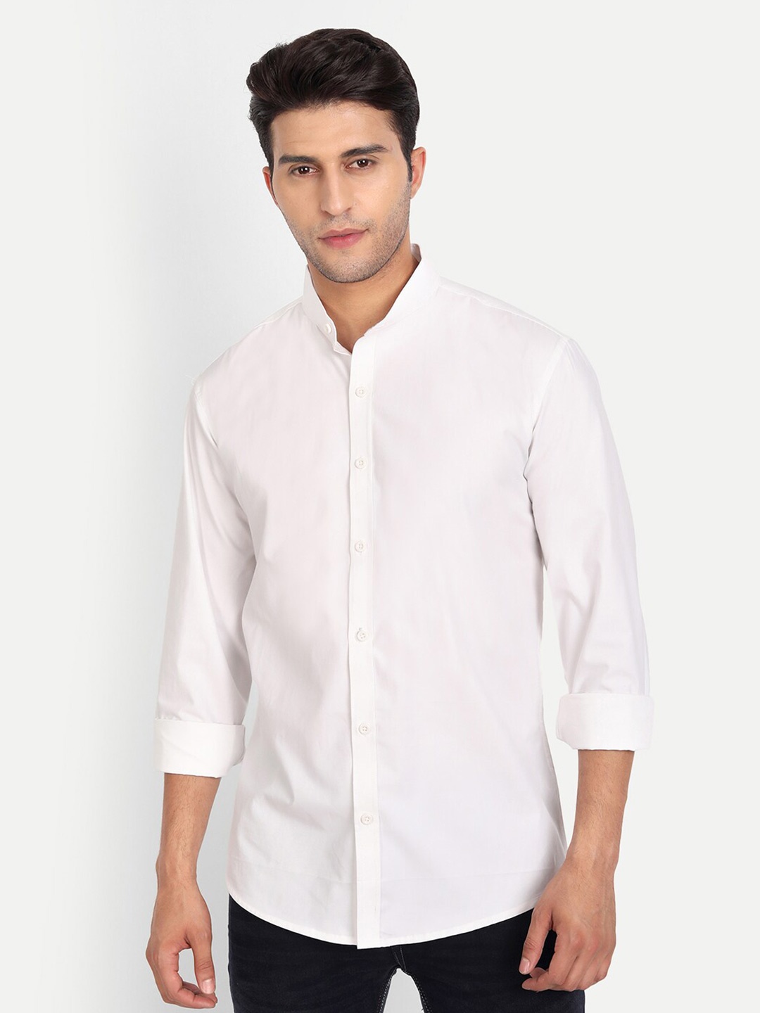 

Vida Loca Mandarin Collar Slim Fit Opaque Cotton Casual Shirt, White