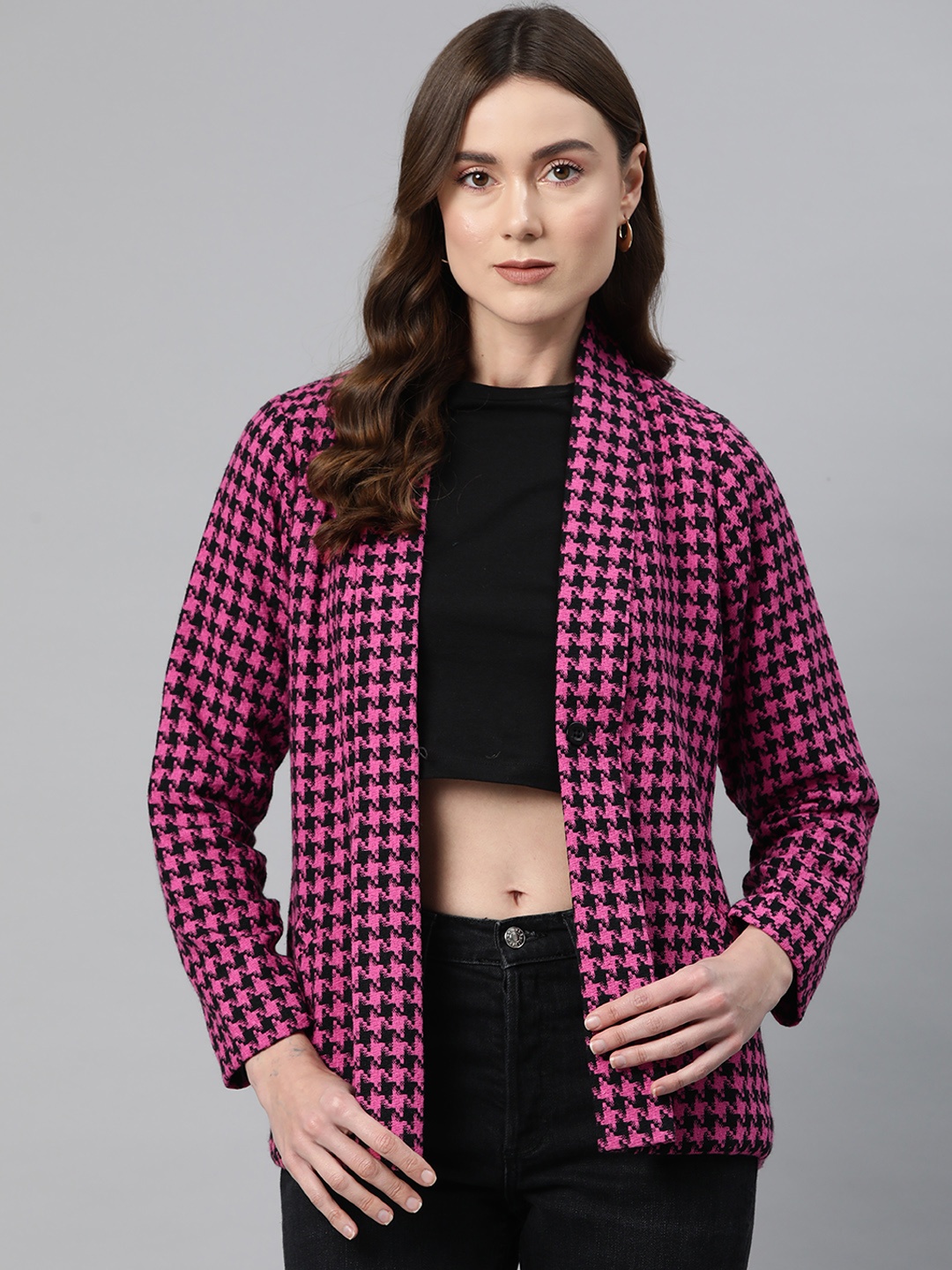 

Ayaany Women Checked Woollen Lined Coat, Pink