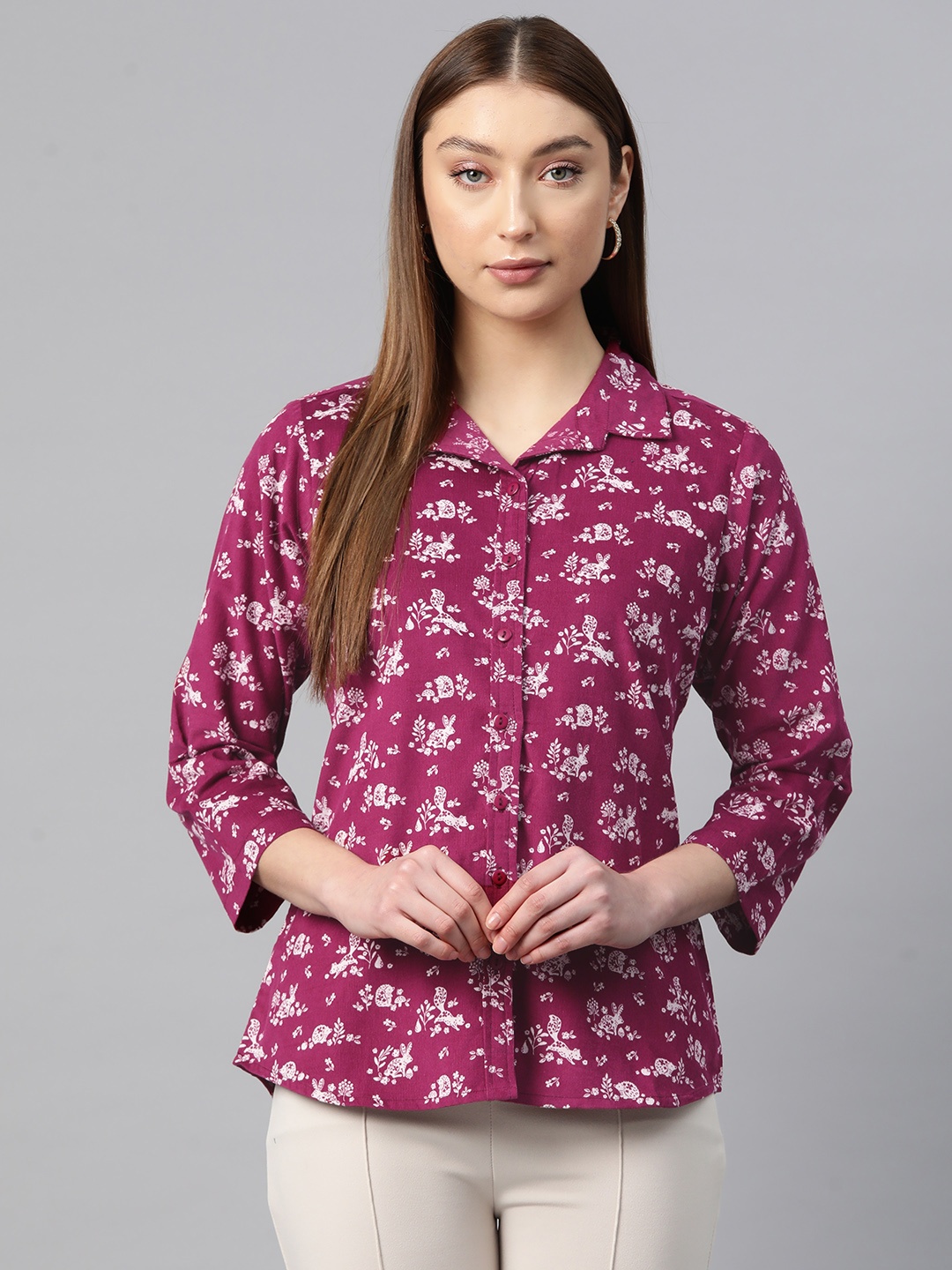 

Ayaany Women Floral Printed Casual Shirt, Pink