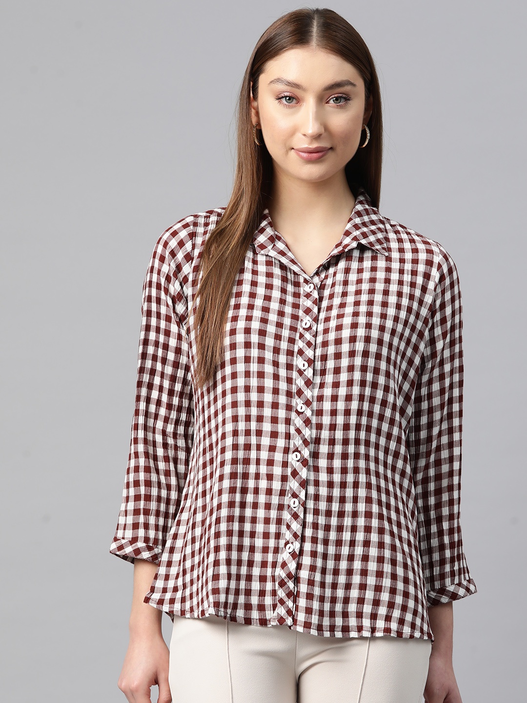 

Ayaany Women Checked Casual Shirt, Brown