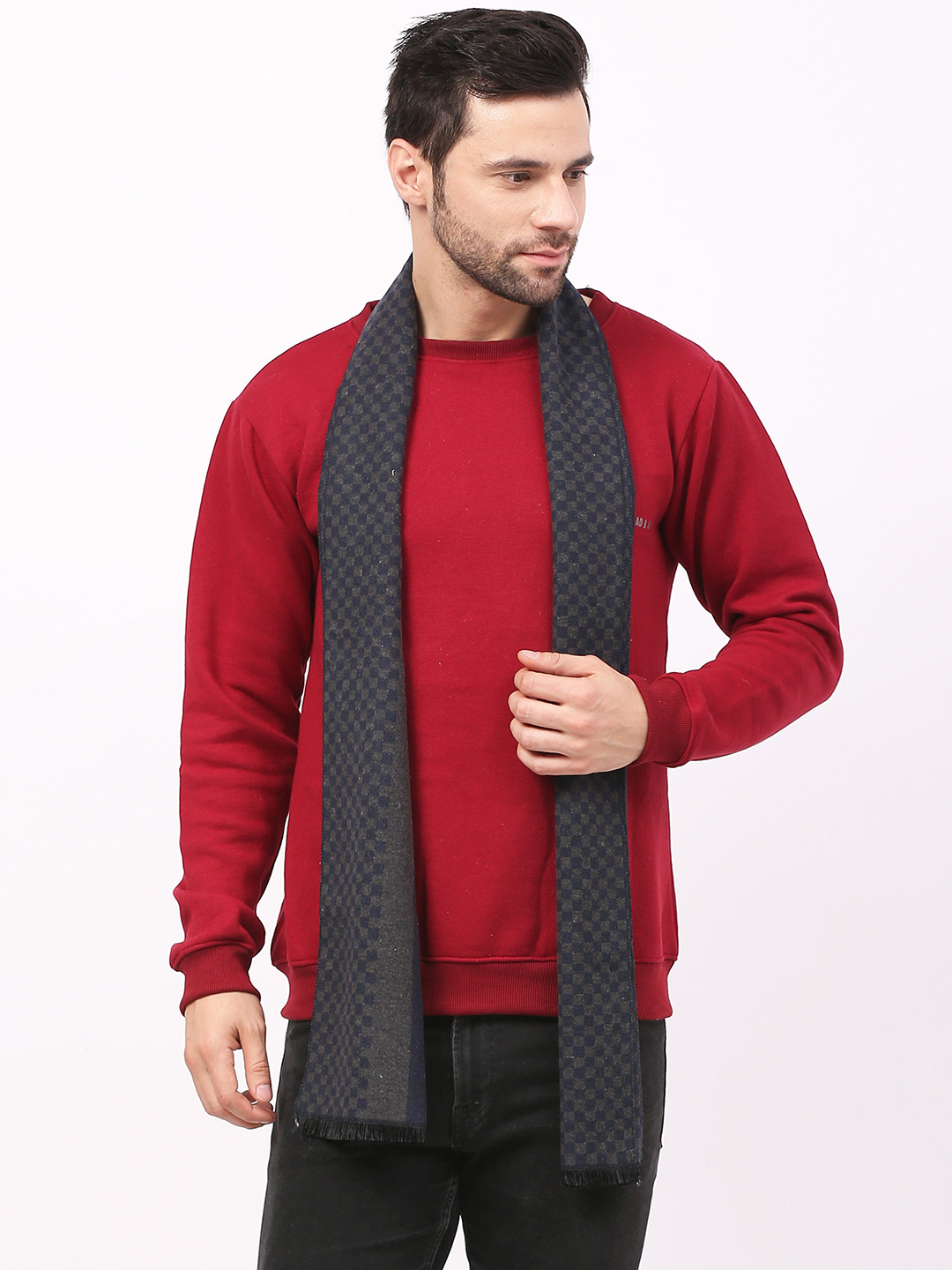 

Calvadoss Men Geometric Muffler, Navy blue