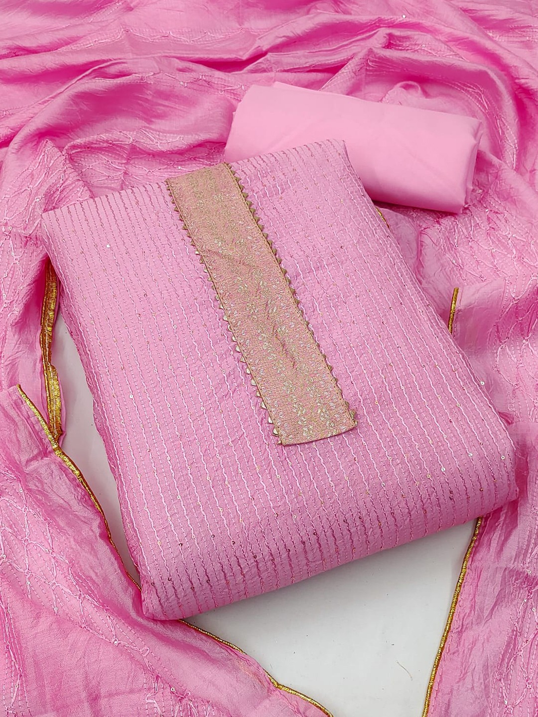 

ZEEPKART Pink Unstitched Dress Material