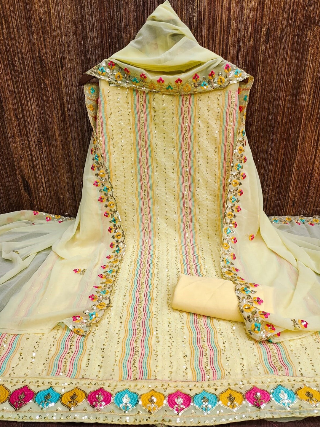 

ZEEPKART Floral Embroidered Unstitched Dress Material, Yellow