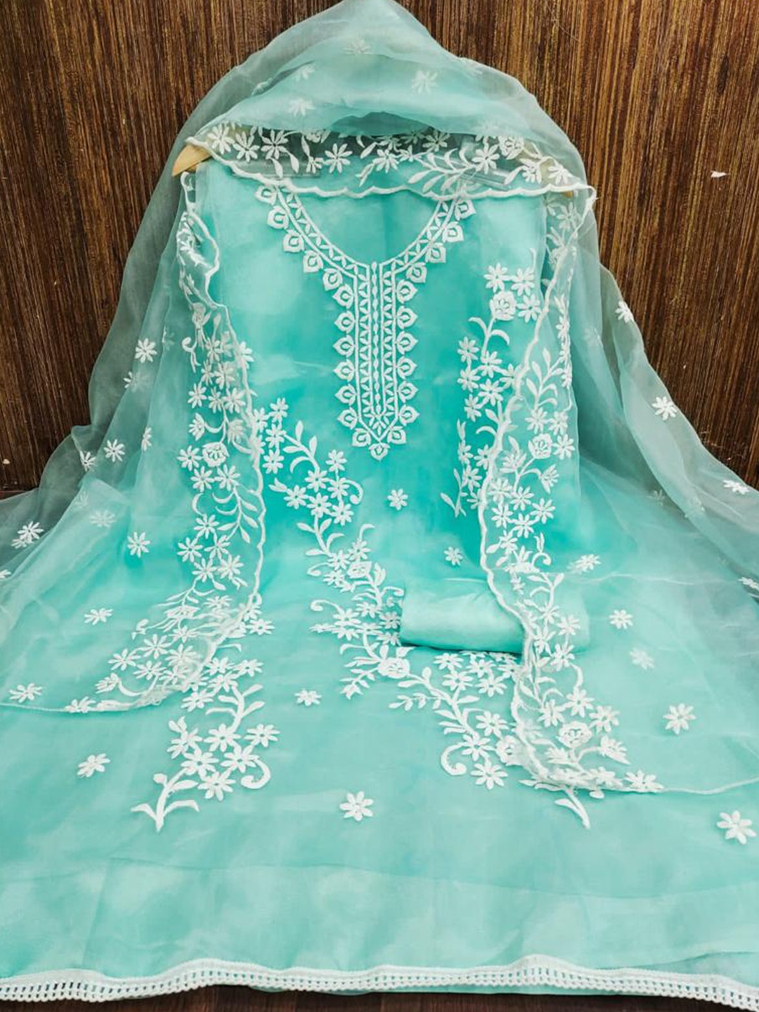 

ZEEPKART Floral Embroidered Unstitched Dress Material, Blue