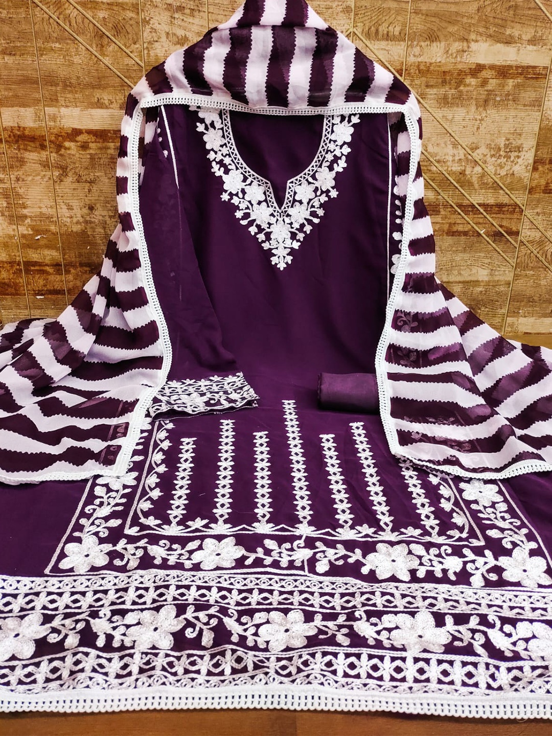 

ZEEPKART Floral Embroidered Unstitched Dress Material, Purple