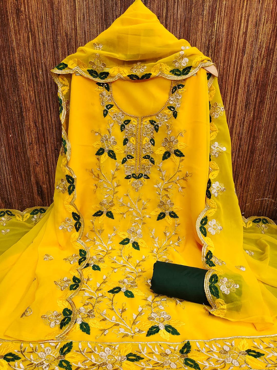 

ZEEPKART Embroidered Unstitched Dress Material, Yellow
