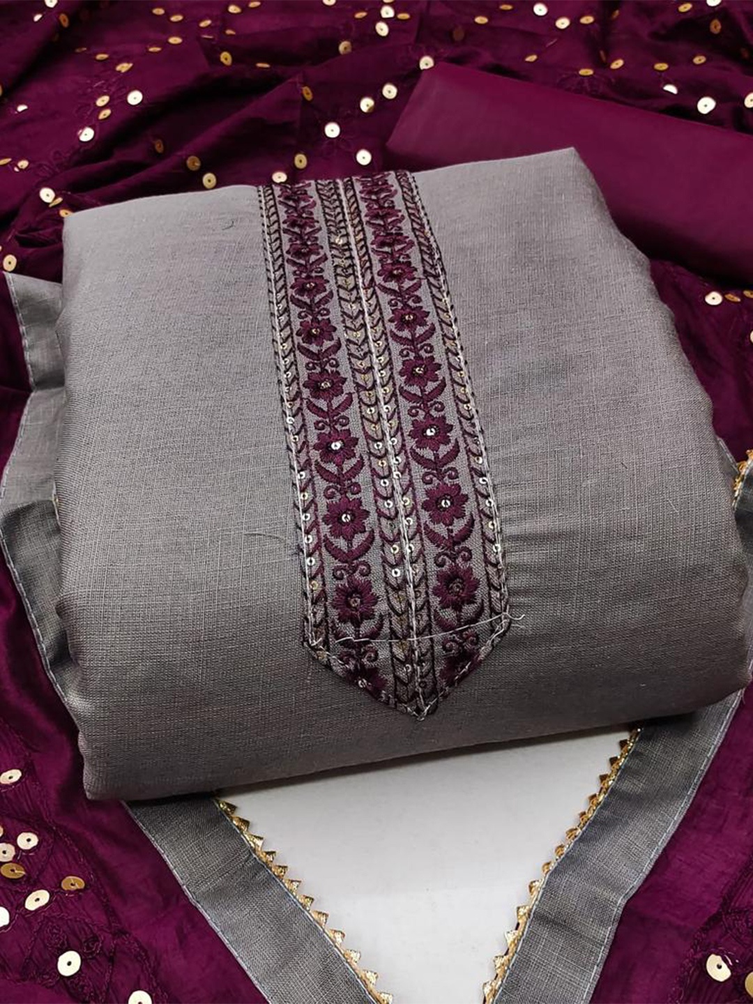 

ZEEPKART Embroidered Unstitched Dress Material, Brown