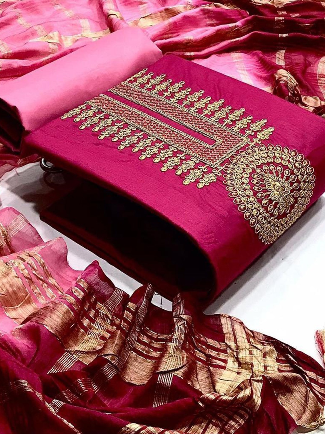 

ZEEPKART Ethnic Motifs Embroidered Unstitched Dress Material, Red