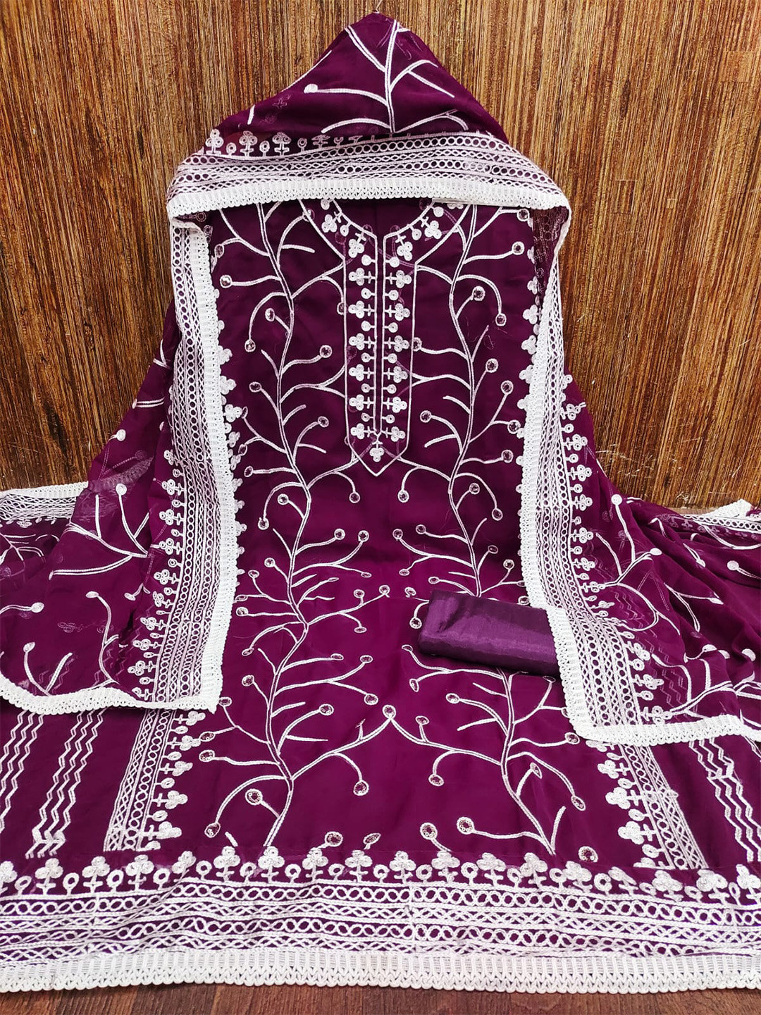 

ZEEPKART Ethnic Motifs Embroidered Unstitched Dress Material, Purple