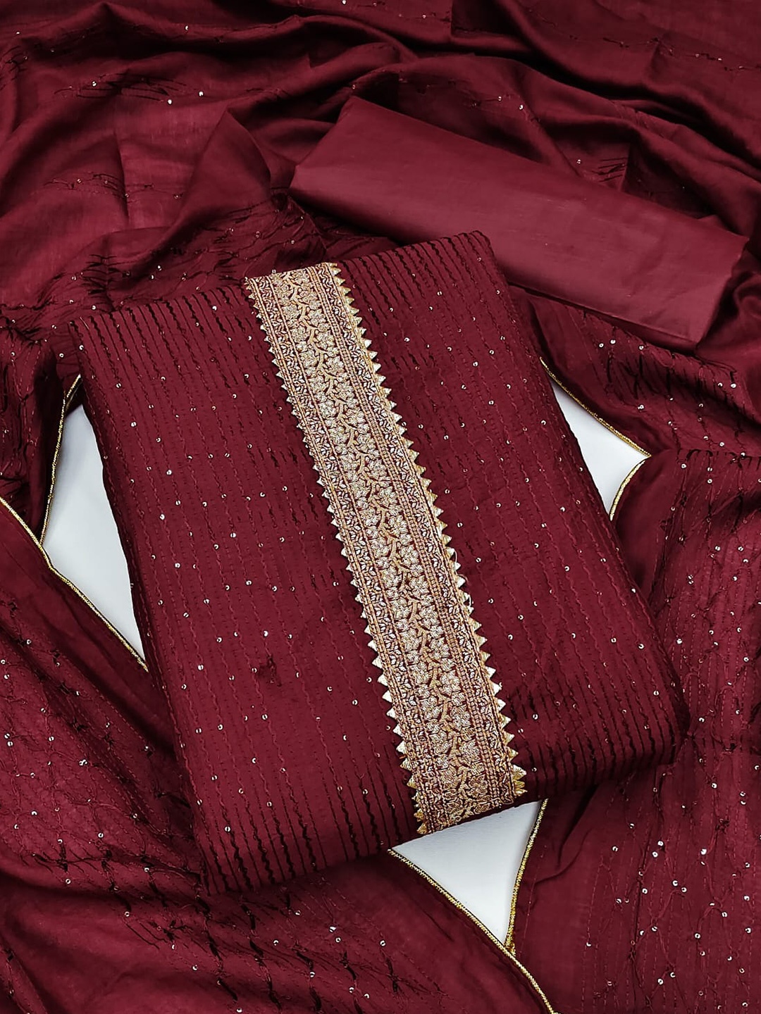 

ZEEPKART Ethnic Motifs Embroidered Unstitched Dress Material, Maroon