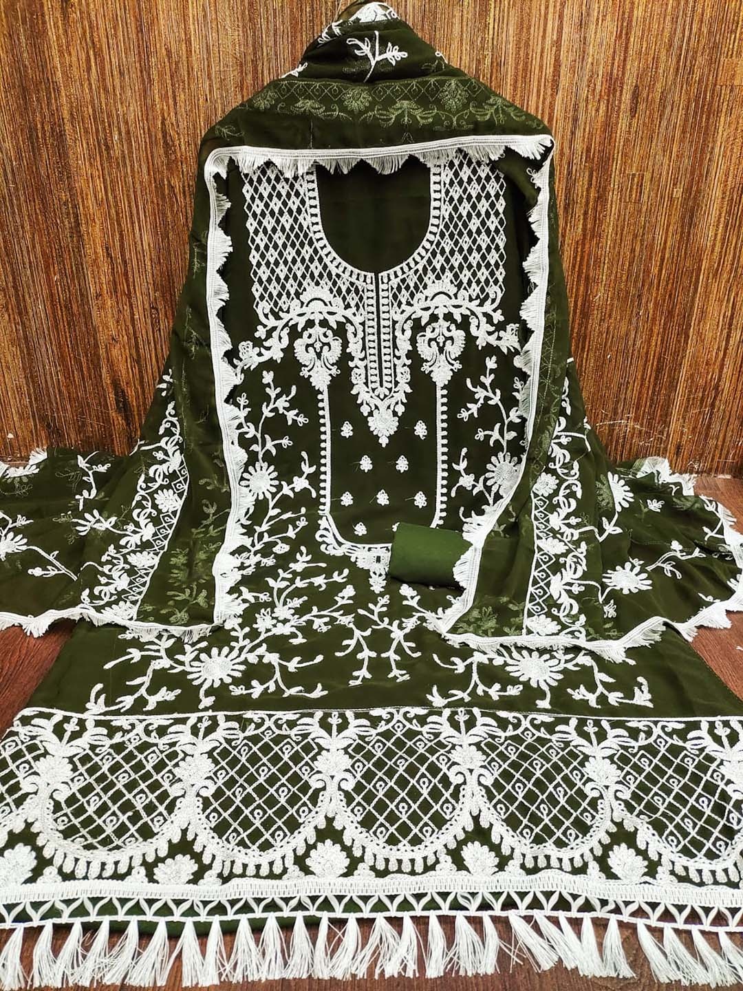 

ZEEPKART Ethnic Motifs Embroidered Unstitched Dress Material, Green