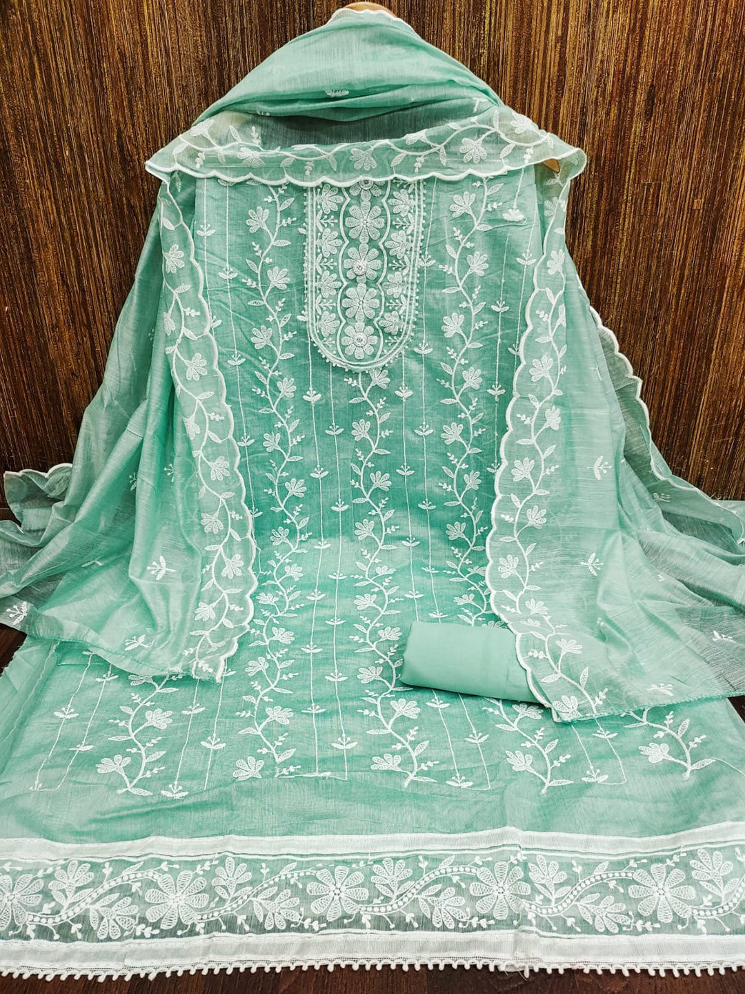 

ZEEPKART Ethnic Motifs Embroidered Unstitched Dress Material, Blue