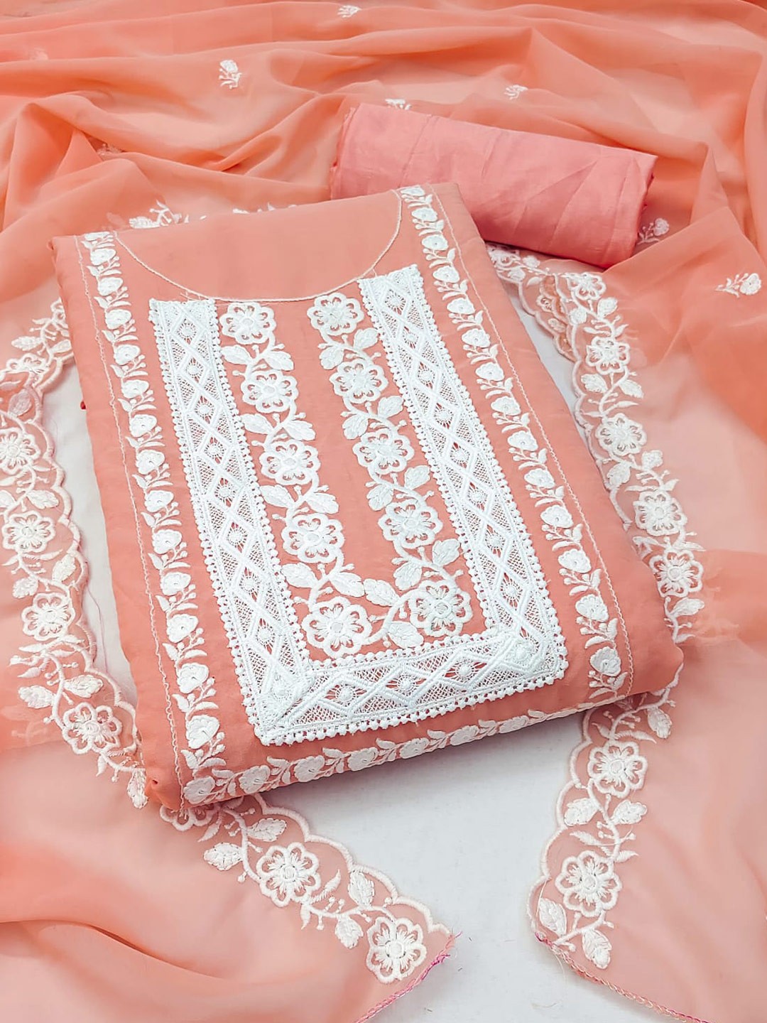 

ZEEPKART Embroidered Unstitched Dress Material, Orange