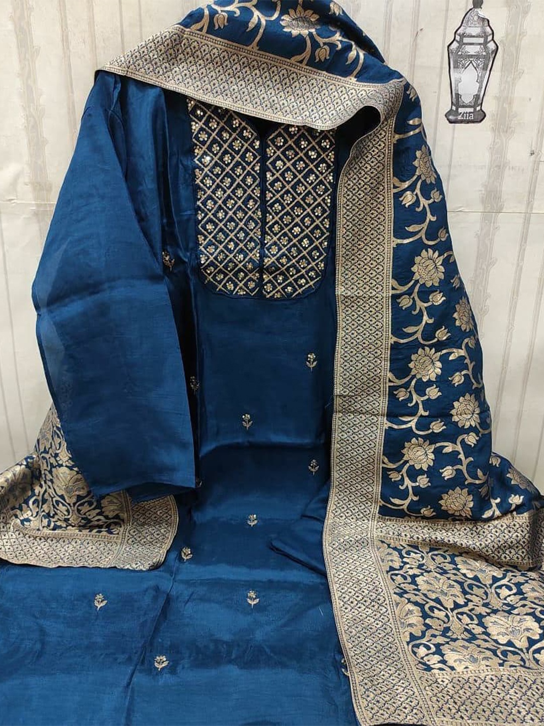 

ZEEPKART Embroidered Unstitched Dress Material, Blue