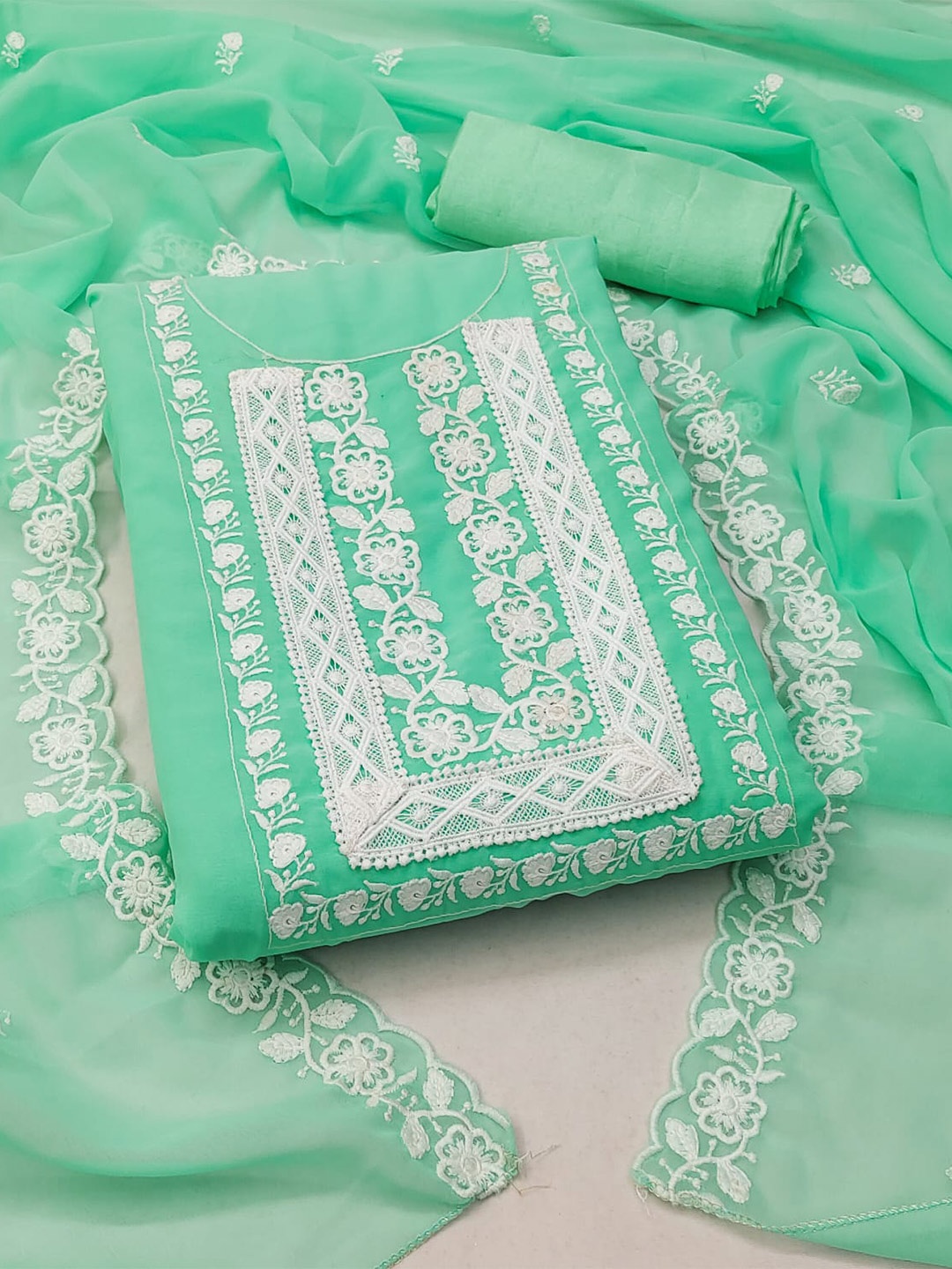 

ZEEPKART Embroidered Unstitched Dress Material, Green