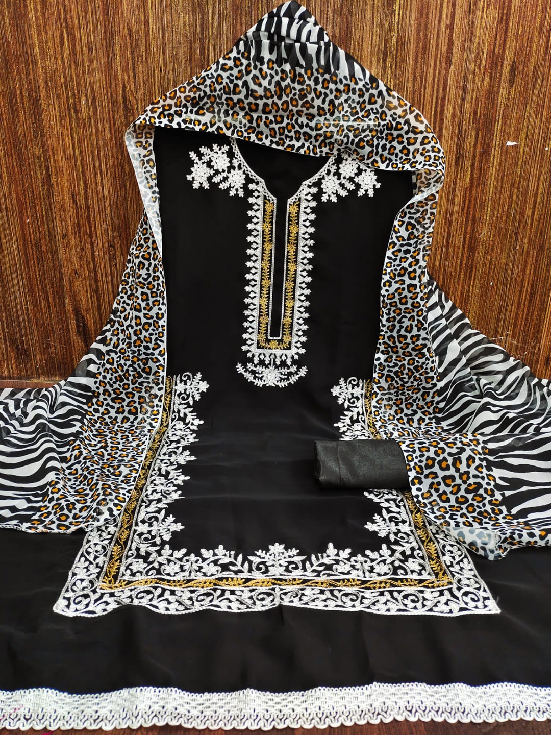 

ZEEPKART Embroidered Unstitched Dress Material, Black