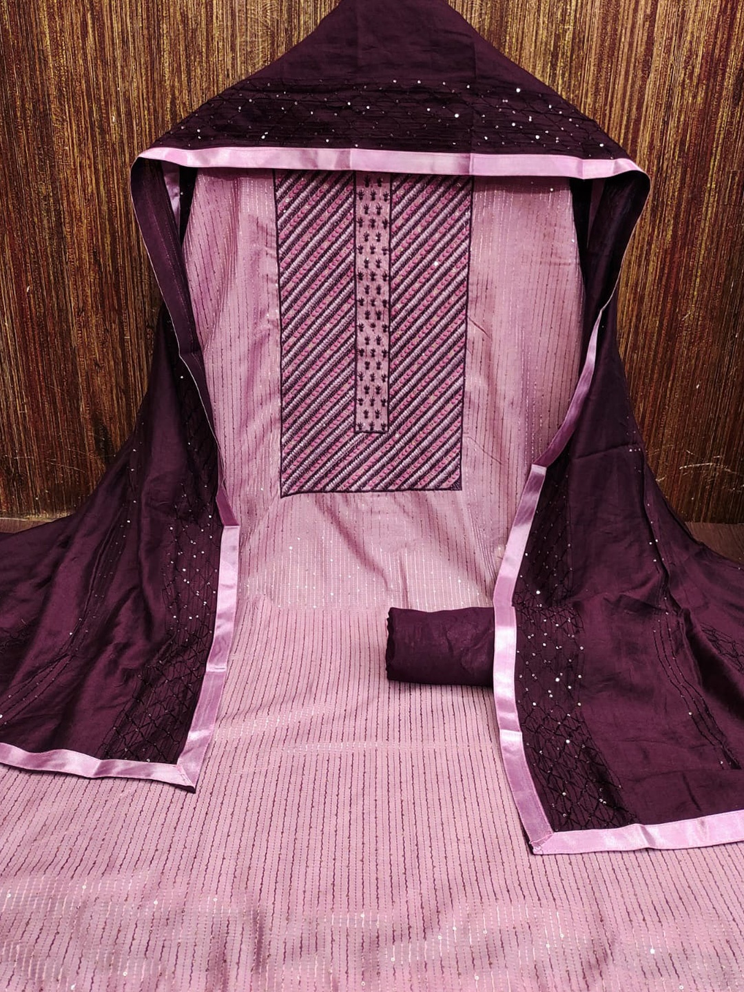 

ZEEPKART Embellished Sequined Unstitched Dress Material, Purple