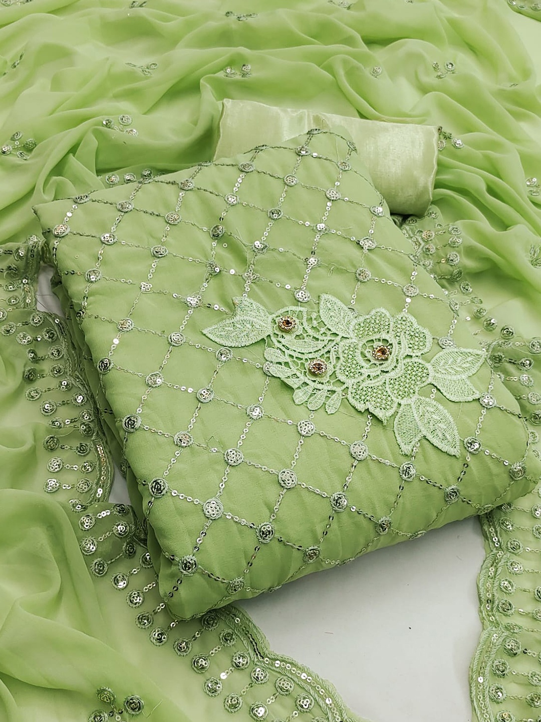 

ZEEPKART Embroidered Unstitched Dress Material, Green