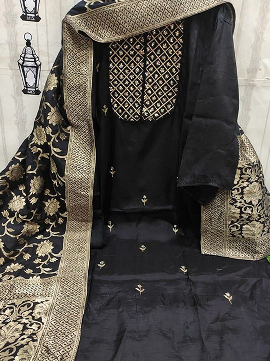 

ZEEPKART Ethnic Motifs Embroidered Unstitched Dress Material, Black