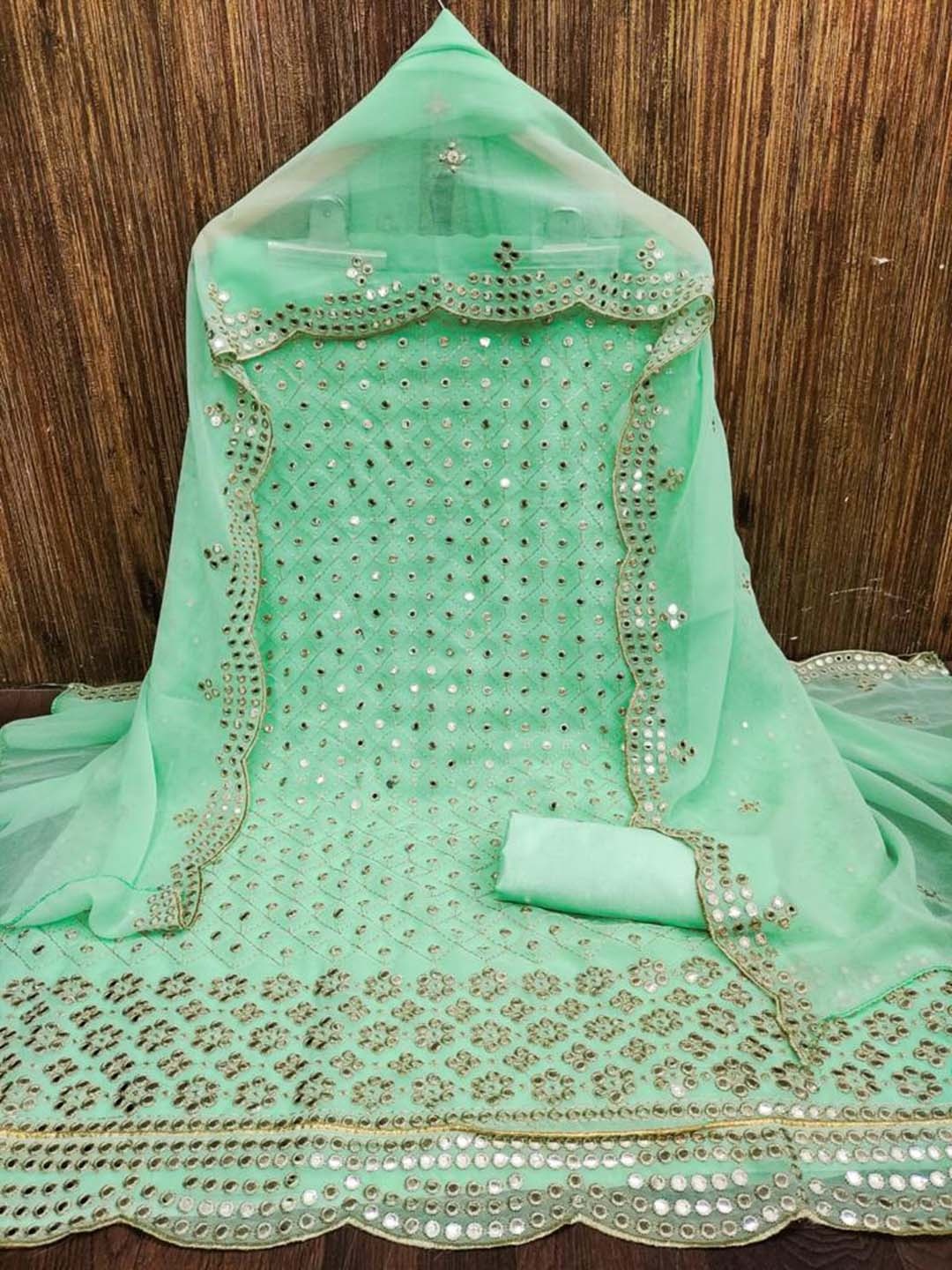 

ZEEPKART Embroidered Unstitched Dress Material, Green