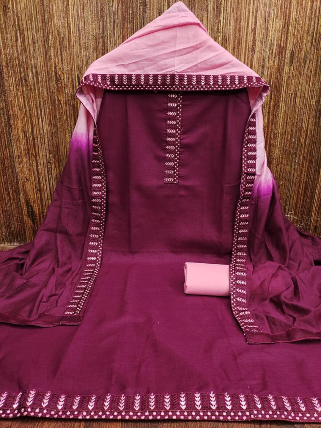 

ZEEPKART Ethnic Motifs Embroidered Unstitched Dress Material, Pink
