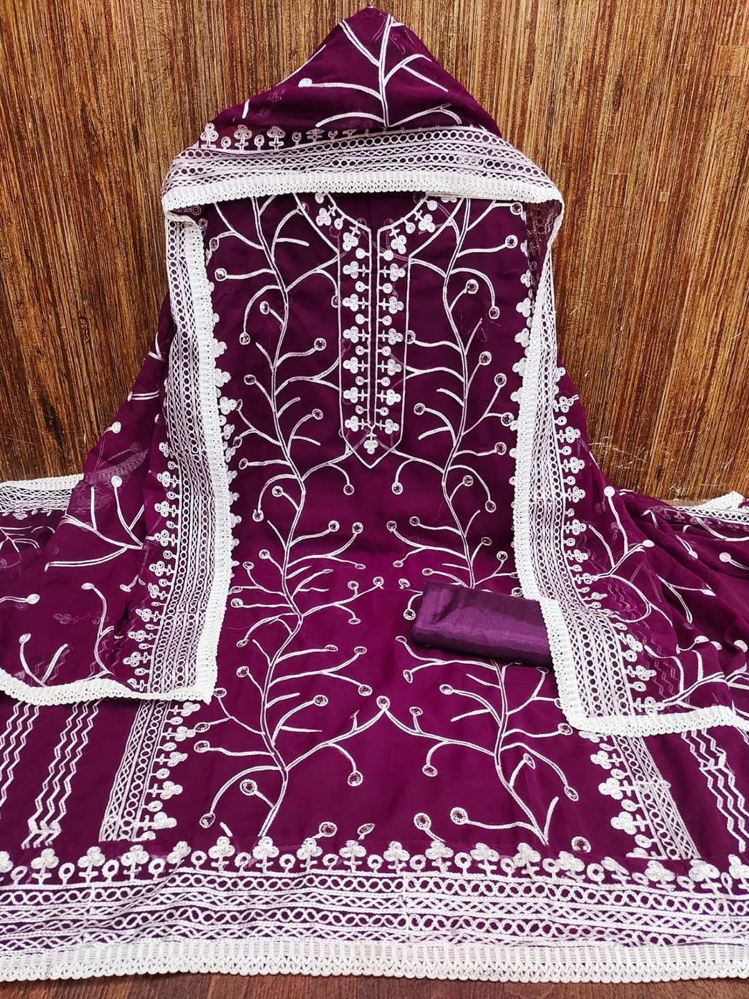 

ZEEPKART Floral Embroidered Unstitched Dress Material, Purple