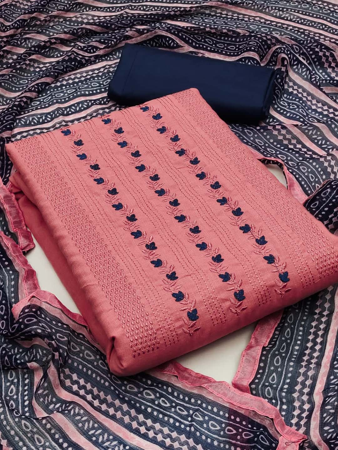 

ZEEPKART Ethnic Motifs Woven Design Unstitched Dress Material, Pink