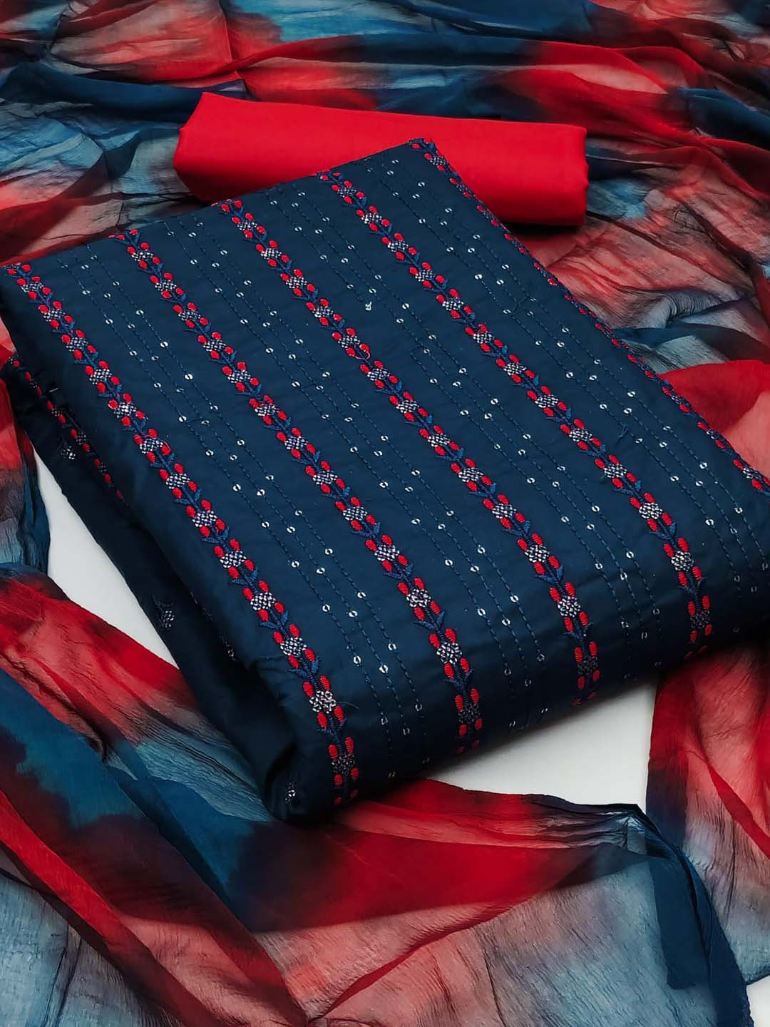 

ZEEPKART Floral Embroidered Sequinned Unstitched Dress Material, Blue