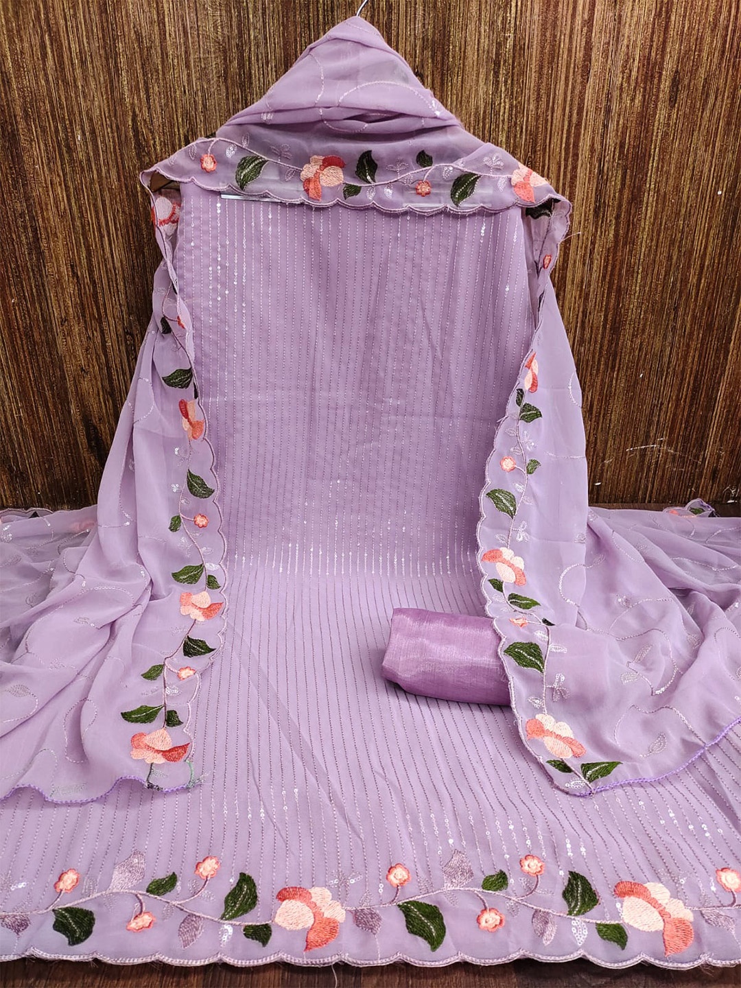 

ZEEPKART Embroidered Sequined Unstitched Dress Material, Lavender