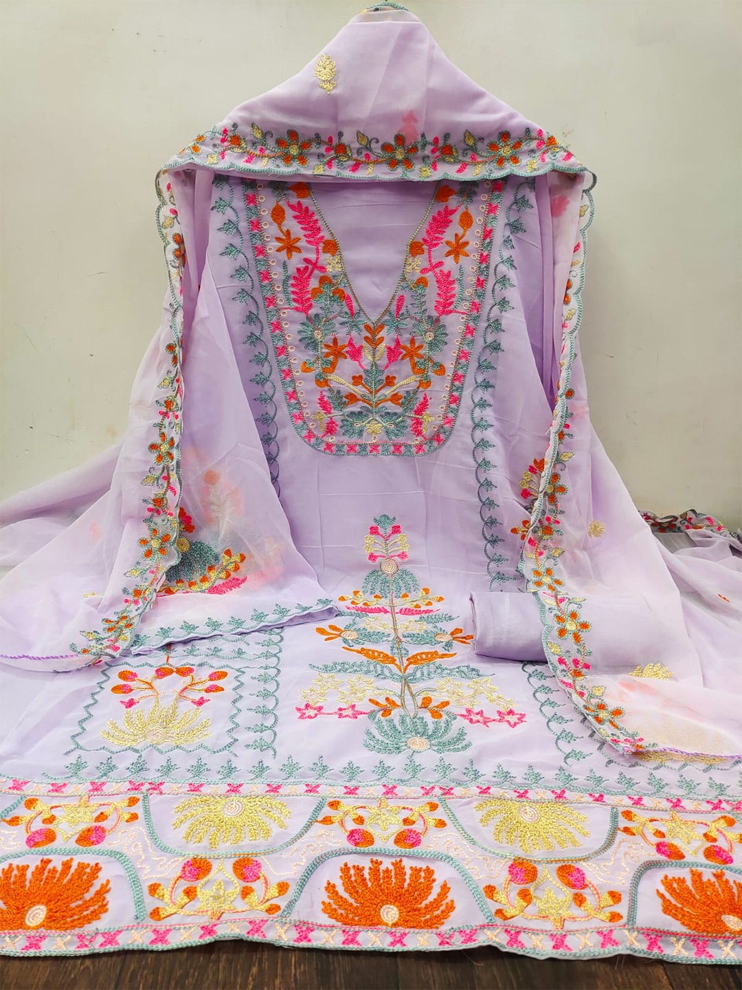 

ZEEPKART Floral Embroidered Unstitched Dress Material, Purple