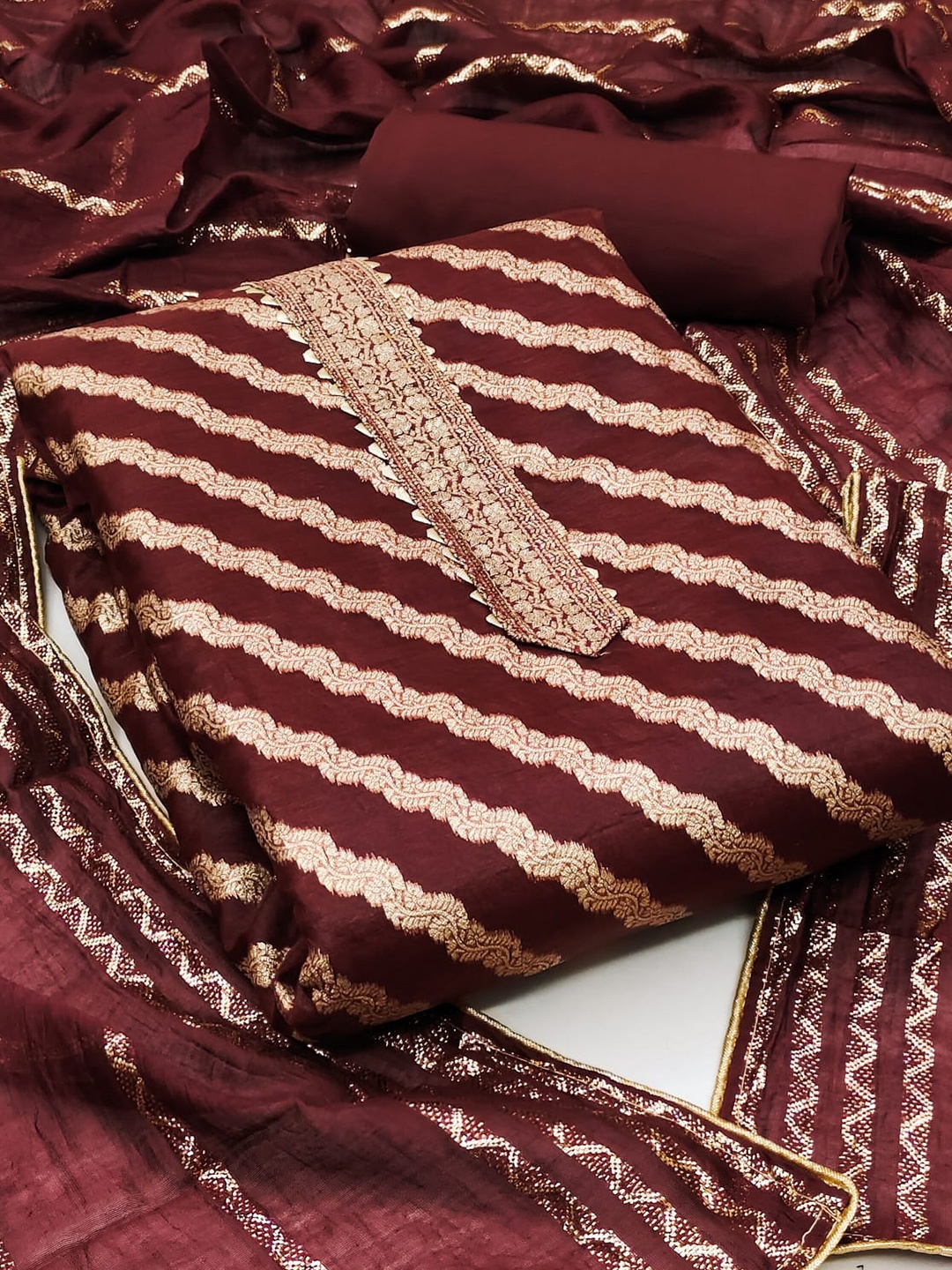 

ZEEPKART Ethnic Motifs Woven Design Unstitched Dress Material, Maroon