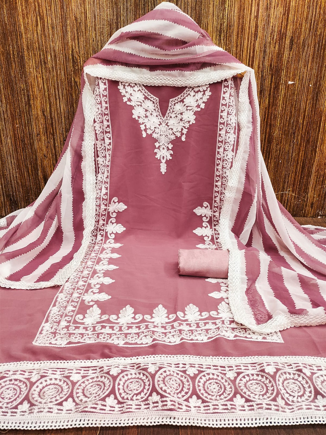 

ZEEPKART Embroidered Unstitched Dress Material, Mauve
