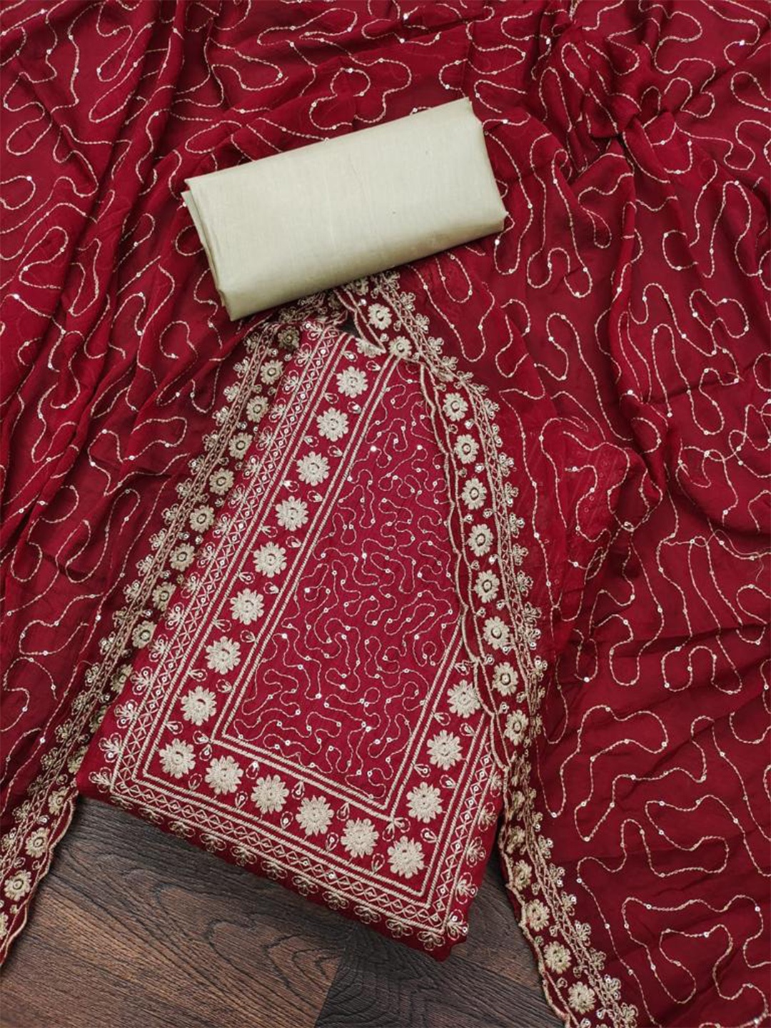 

ZEEPKART Embroidered Unstitched Dress Material, Maroon