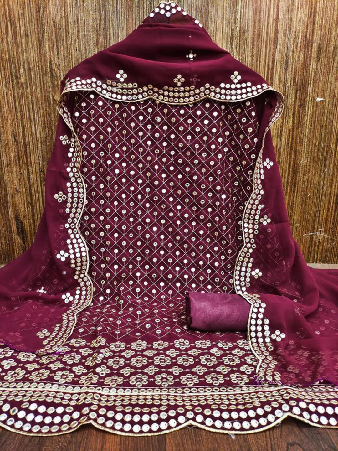 

ZEEPKART Embroidered Unstitched Dress Material, Maroon