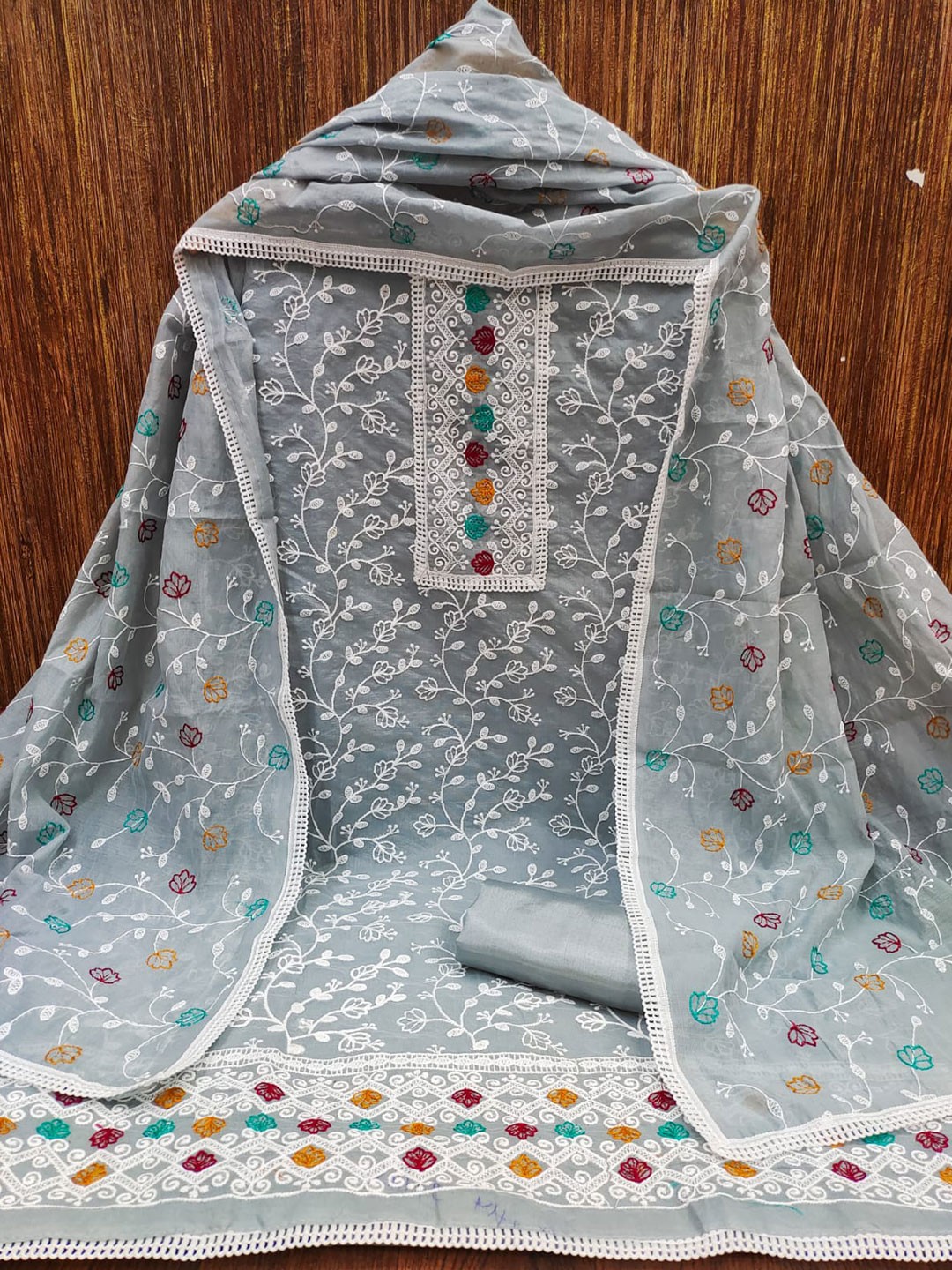 

ZEEPKART Embroidered Unstitched Dress Material, Grey