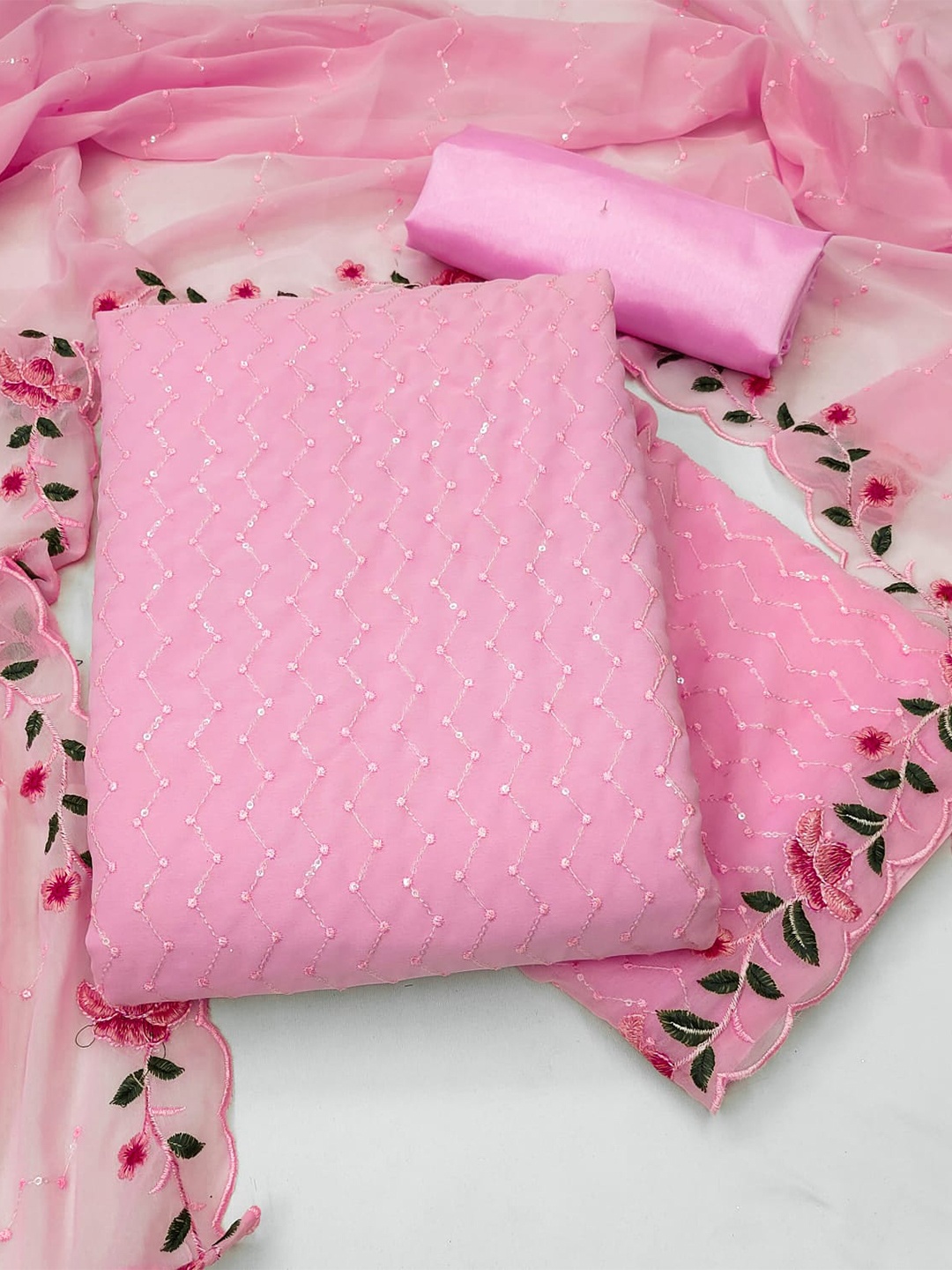 

ZEEPKART Embroidered Unstitched Dress Material, Pink