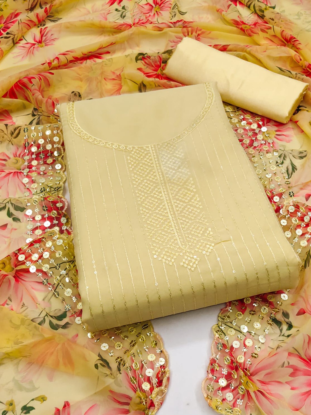 

ZEEPKART Embroidered Unstitched Dress Material, Yellow