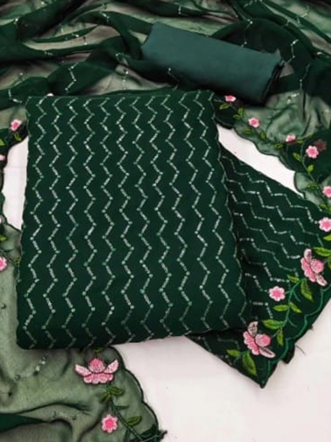 

ZEEPKART Chevron Printed Unstitched Dress Material, Green