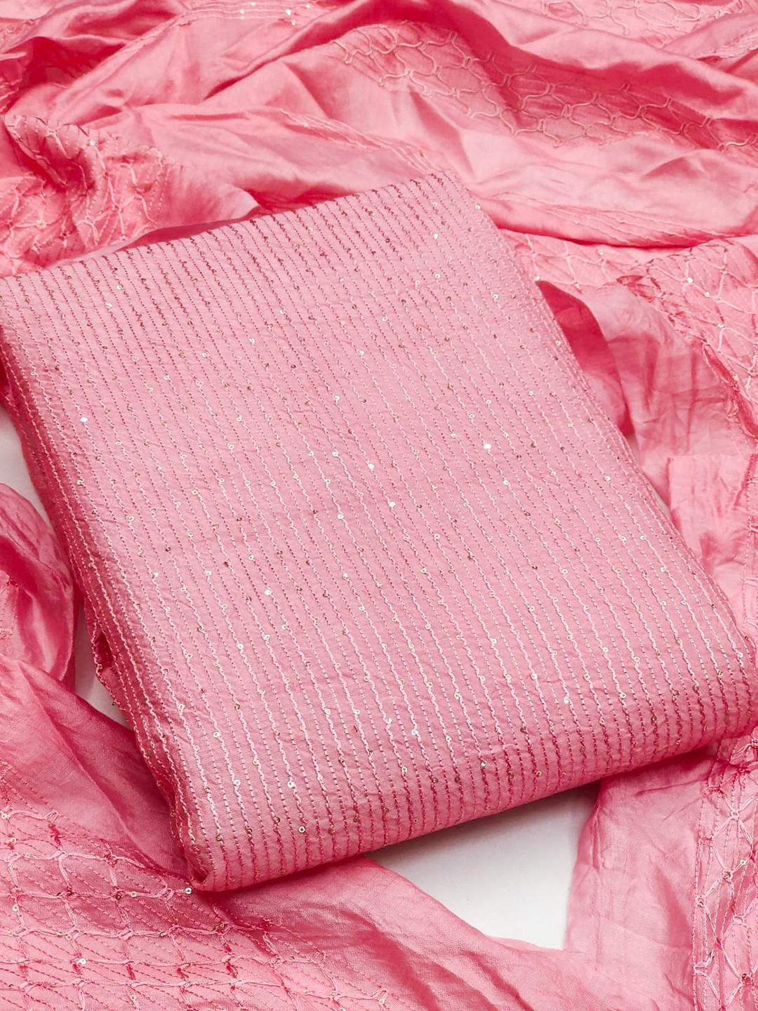 

ZEEPKART Sequinned Unstitched Dress Material, Pink