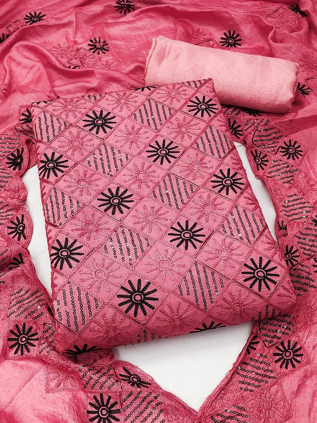 

ZEEPKART Embroidered Unstitched Dress Material, Pink