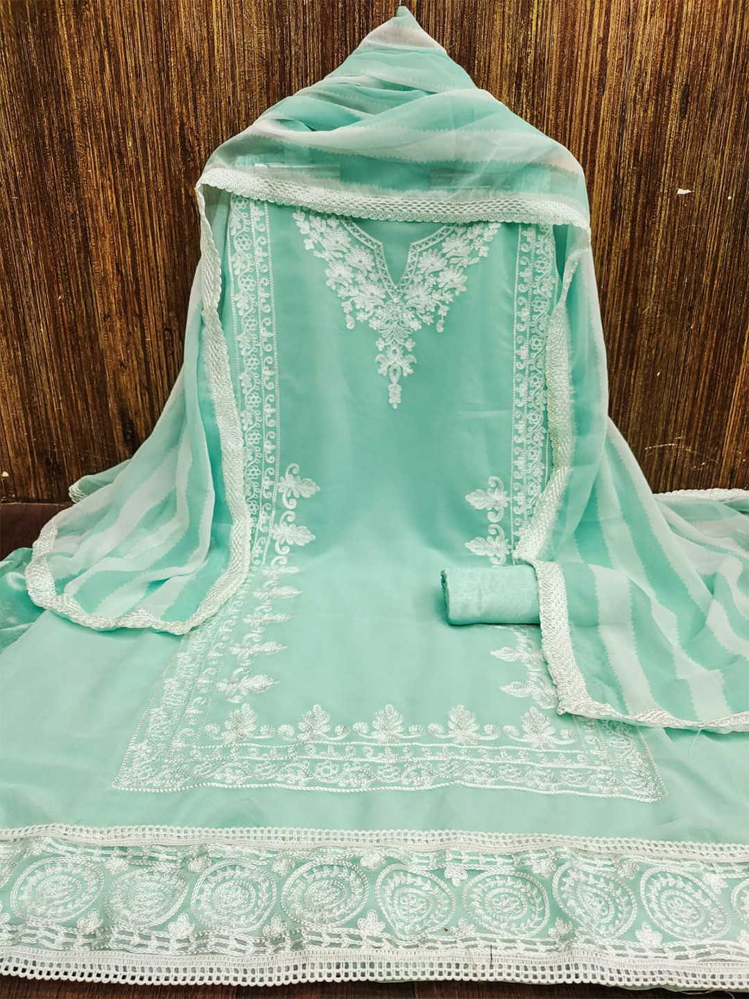 

ZEEPKART Embroidered Unstitched Dress Material, Blue