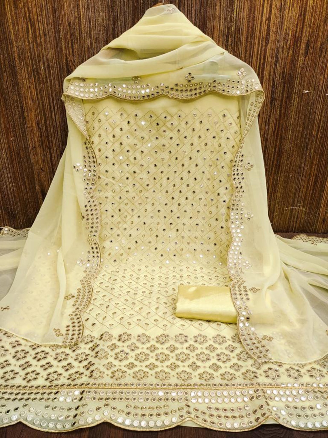 

ZEEPKART Embroidered Unstitched Dress Material, Yellow