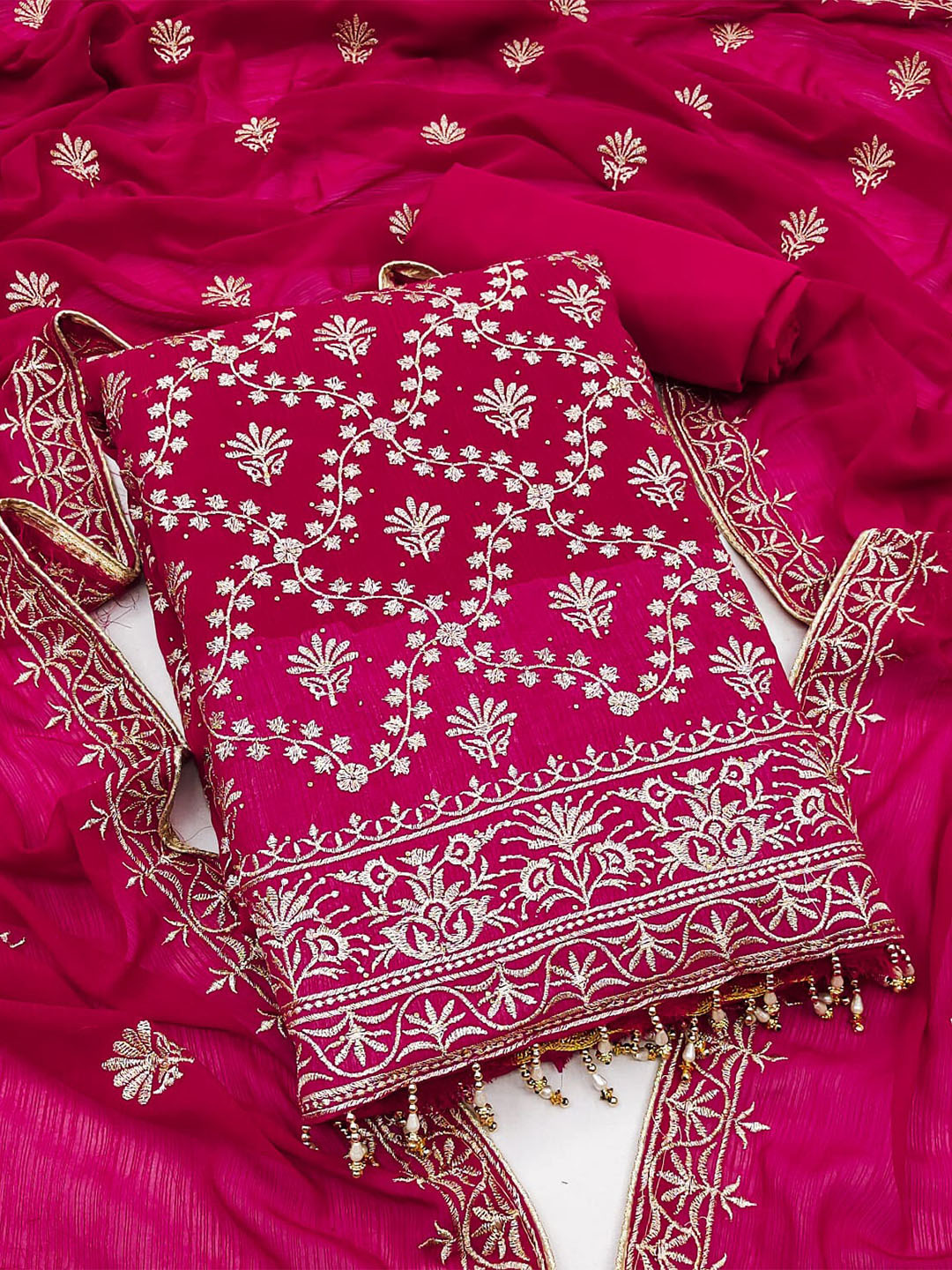 

ZEEPKART Embroidered Unstitched Dress Material, Red