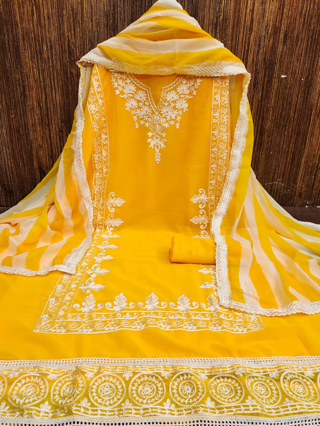 

ZEEPKART Embroidered Unstitched Dress Material, Yellow