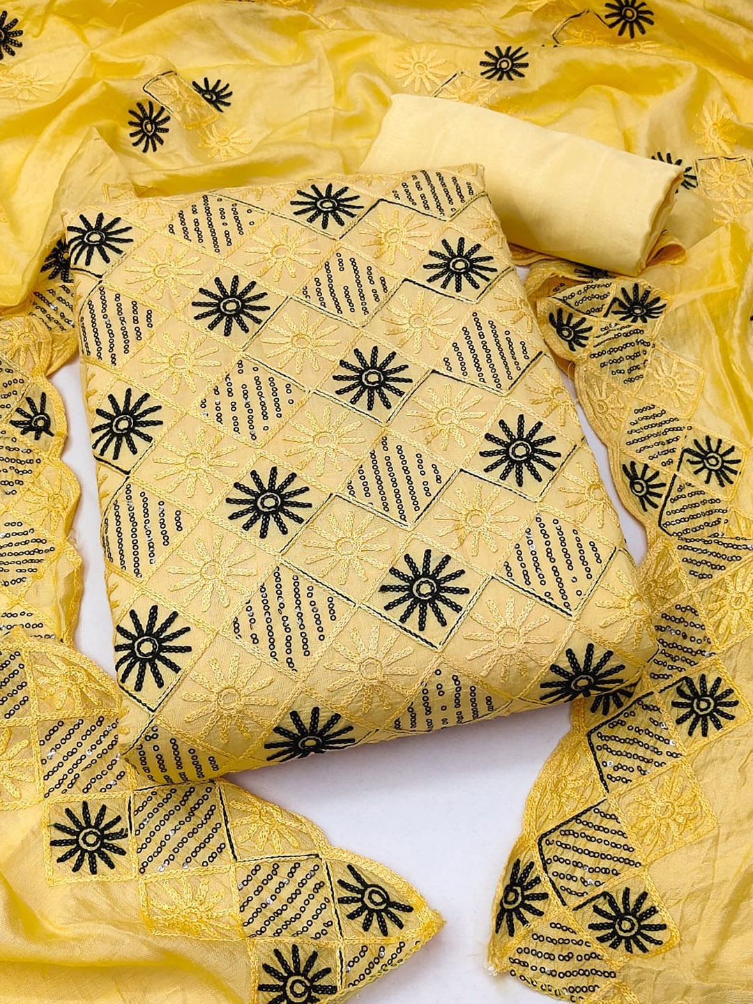 

ZEEPKART Embroidered Unstitched Dress Material, Yellow