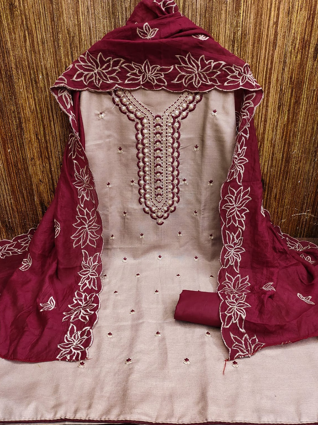 

ZEEPKART Embroidered Unstitched Dress Material, Brown
