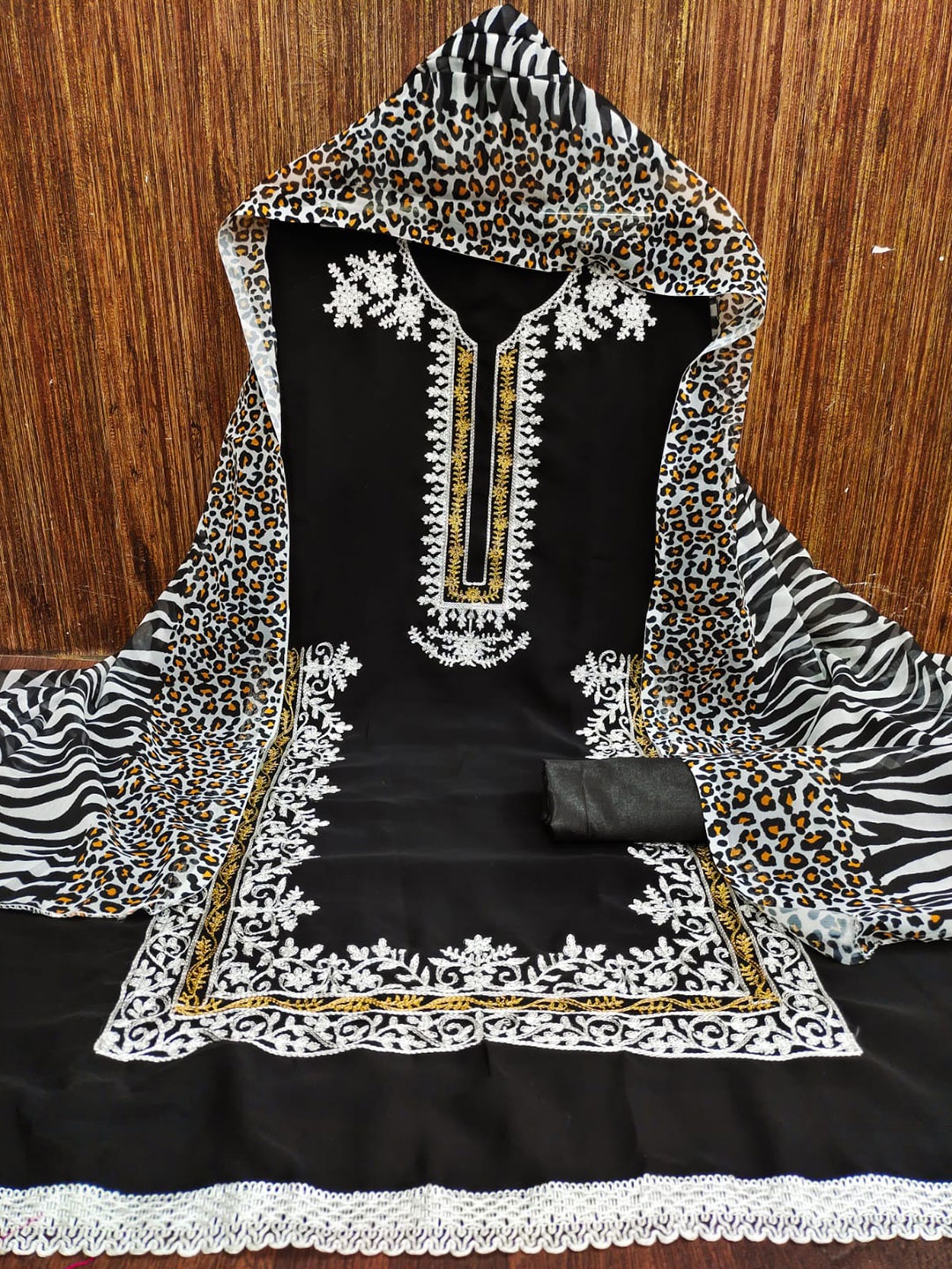 

ZEEPKART Embroidered Unstitched Dress Material, Black