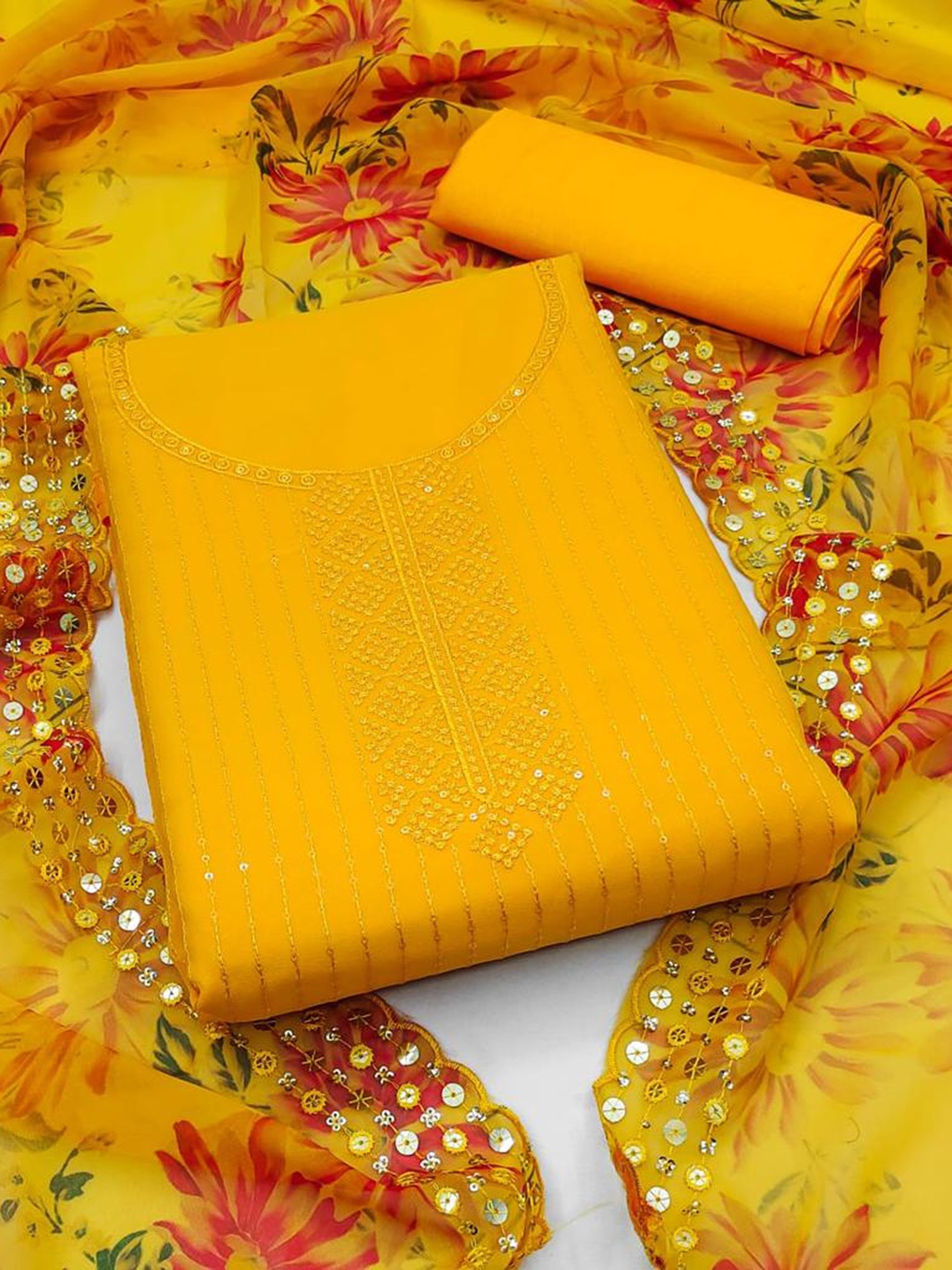 

ZEEPKART Embroidered Unstitched Dress Material, Yellow
