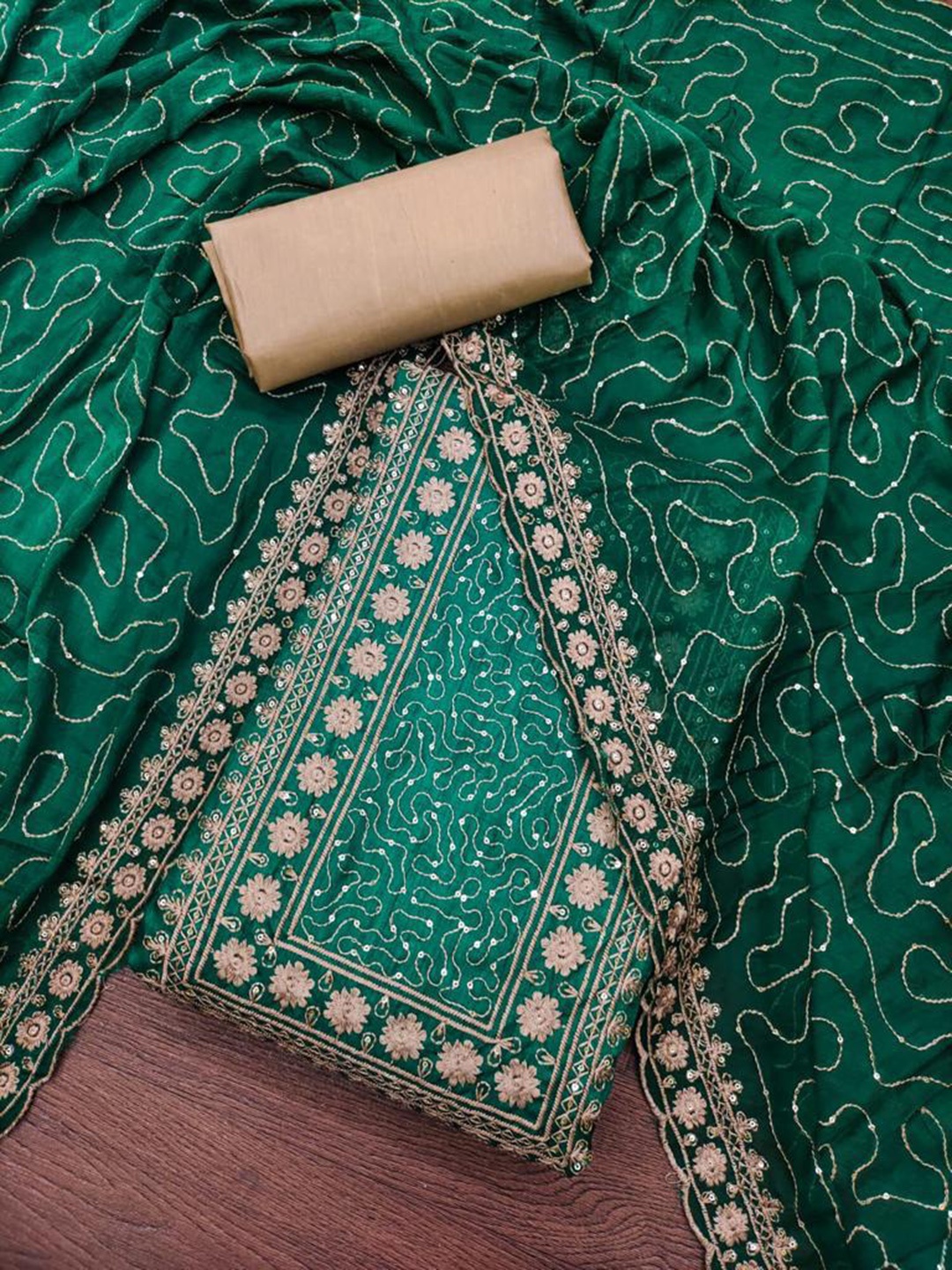 

ZEEPKART Embroidered Unstitched Dress Material, Green